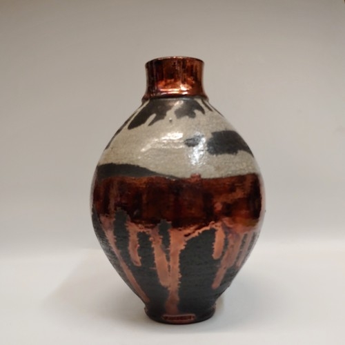 #221193 Raku Vase Black/White/Copper 10x6 $29 at Hunter Wolff Gallery